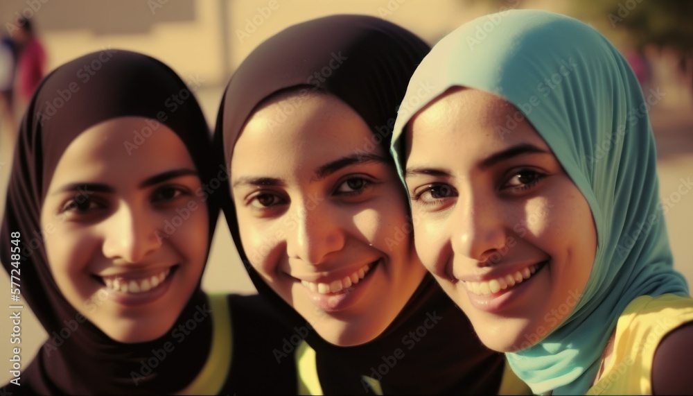 Group of Diverse and Empowered Middle Eastern Youth Female High School Students Working Together in Cross Country : Power of Collaboration in Clubs, Sports Teams (generative AI) Group of Diverse and Empowered Middle Eastern Youth Female High School Students Working Together in Cross Country : Power of Collaboration in Clubs, Sports Teams (generative AI)