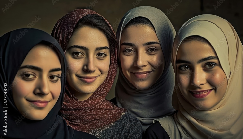Group of Diverse and Empowered Middle Eastern Youth Female High School Students Working Together in History Club : Power of Collaboration in Clubs, Sports Teams (generative AI) Group of Diverse and Empowered Middle Eastern Youth Female High School Students Working Together in History Club : Power of Collaboration in Clubs, Sports Teams (generative AI)