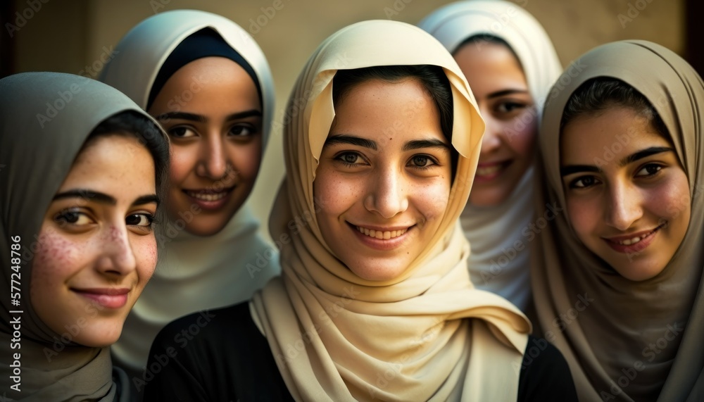 Group of Diverse and Empowered Middle Eastern Youth Female High School Students Working Together in Language Club : Power of Collaboration in Clubs, Sports Teams (generative AI) Group of Diverse and Empowered Middle Eastern Youth Female High School Students Working Together in Language Club : Power of Collaboration in Clubs, Sports Teams (generative AI)