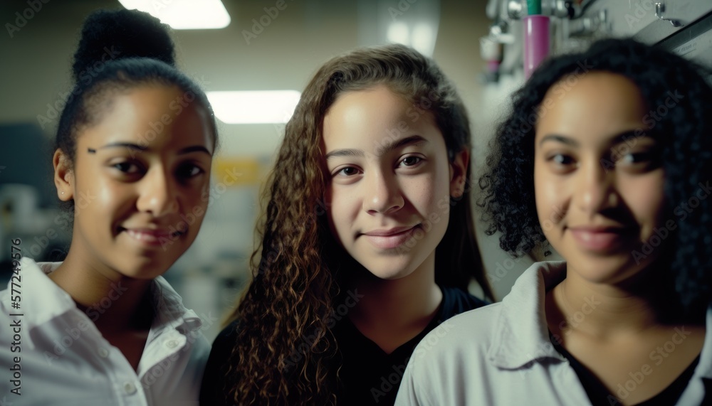 Group of Diverse and Empowered Multiracial Youth Female High School Students Working Together in Science Club : Power of Collaboration in Clubs, Sports Teams (generative AI) Group of Diverse and Empowered Multiracial Youth Female High School Students Working Together in Science Club : Power of Collaboration in Clubs, Sports Teams (generative AI)