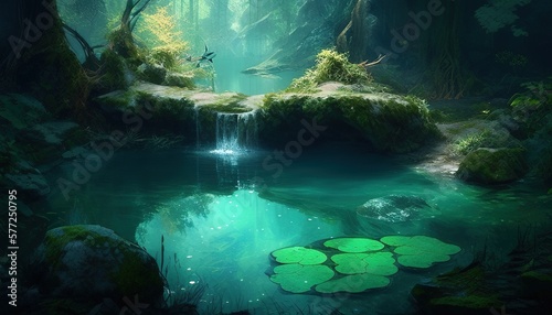 pond in the forest digital art illustration