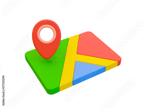 3d minimal map icon. navigation icon. Marking a position. map with a location pin icon. 3d rendering illustration.