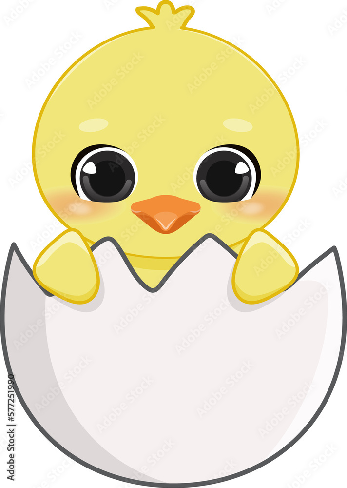 Happy Easter Day with cute chick. Funny yellow chicken cartoon character PNG