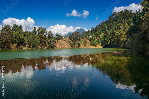 Sacred Devariyatal, Deoria Tal, Devaria or Deoriya, an emerald lake with miraculous reflections of Chaukhamba peaks on its crystal clear water. Chaukhamba peaks, Garhwal Himalayas, Uttarakahnd, India.