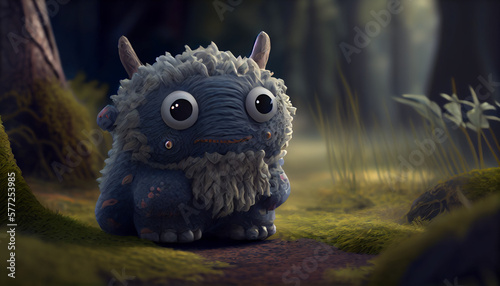 A cute monster made by cotton, hyper-realistic, ray renderer. The 3D rendering features a lifelike and detailed design, with intricate textures and realistic lighting effects © Eduardo