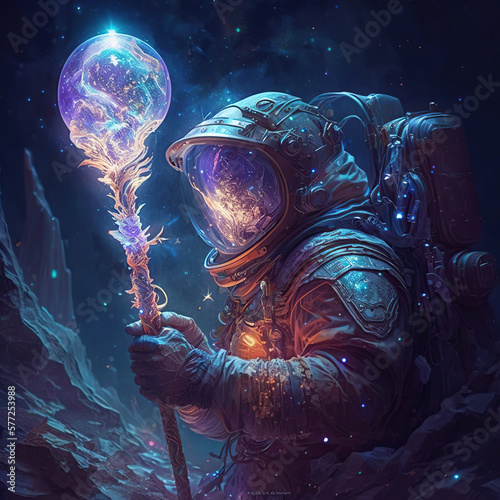 The_astronaut_hold_a_wizards_staff_with_gemstone_trend
