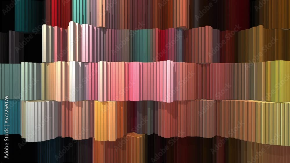 3D blocks abstract background loop. Colorful moving cuboids affected by fractal turbulence. Seamless looping.