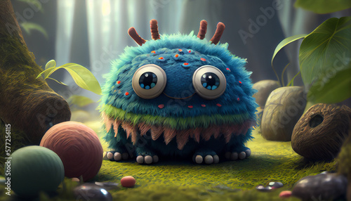 A cute monster made by cotton, hyper-realistic, with intricate textures and realistic lighting effects