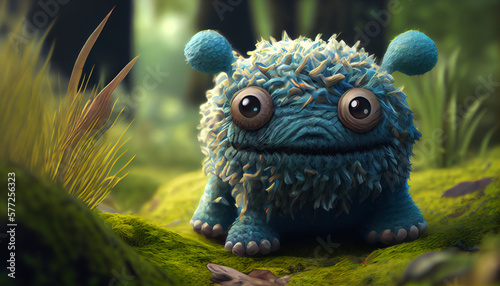 A cute monster made by cotton  hyper-realistic  with intricate textures and realistic lighting effects