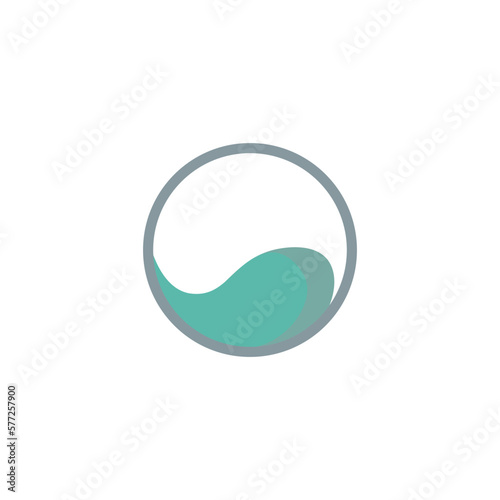 Circle line logo with water spill element. Logo for brand, company, industry, event, hydrology, oceanology, and fishery.