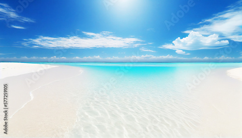 Nature landscape view of beautiful tropical beach and sea on a sunny day. Beach sea space area.Generative AI.