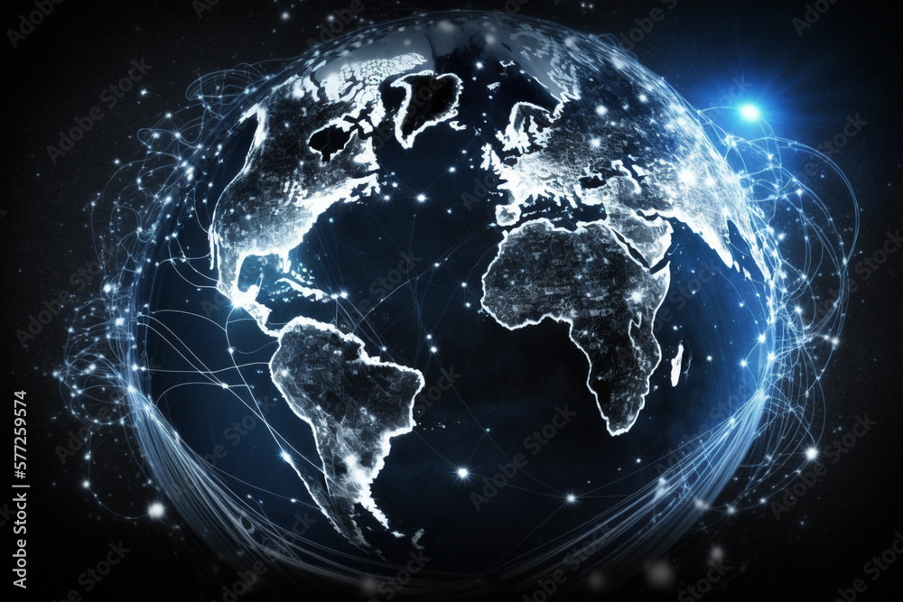 Fototapeta premium Connected in Cyberspace: Exploring the Global Business Network through Technology and Innovation