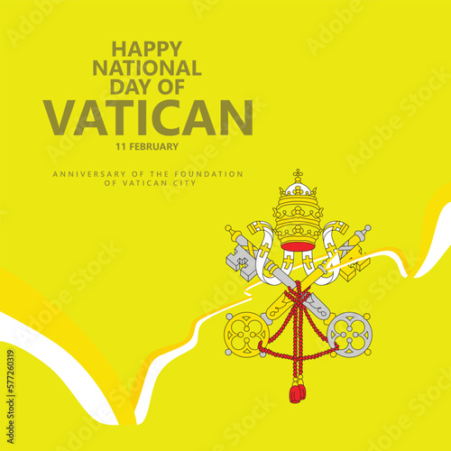 Vatican national day commemorated based on the day of foundation of the Vatican City vector illustration with a long flag and national coat of arms. The holy see or papal state illustration.