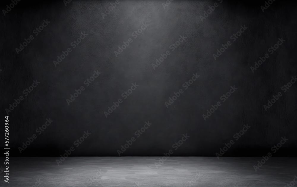 Dark black empty room scene with light. Studio room for product photography or display. Generative AI Dark black empty room scene with light. Studio room for product photography or display. Generative AI