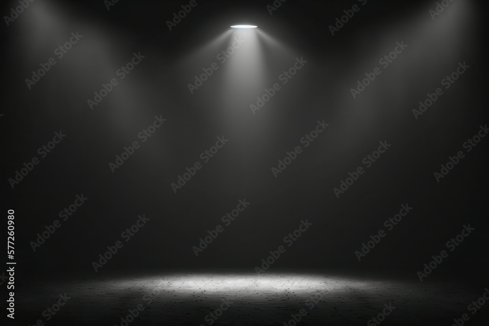 Obraz premium Dark black empty room scene with spotlight. Studio room for product photography or display. Generative AI