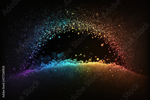 background dark glitter with rainbow lights. black background with light. The area is dusty. wall divot that is. Generative AI photo