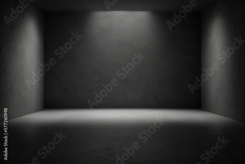 Dark black empty room scene with light. Studio room for product photography or display. Generative AI