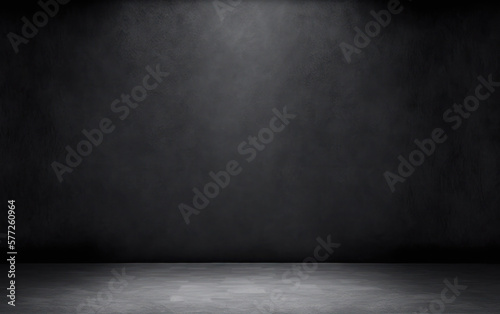 Dark black empty room scene with light. Studio room for product photography or display. Generative AI