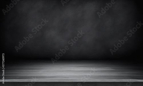 Dark black empty room scene with light. Studio room for product photography or display. Generative AI