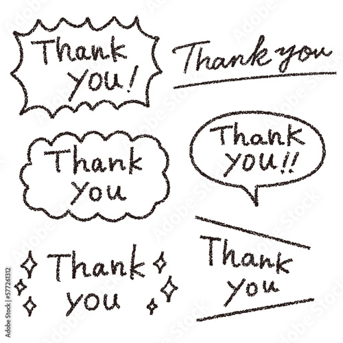 クレヨン素材　手描きのいろいろなThank youセット