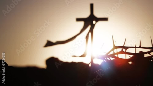 The cross and the crown of thorns symbolizing the suffering and resurrection of Jesus Christ, and the background concept of Lent, Passion Week, and Easter
