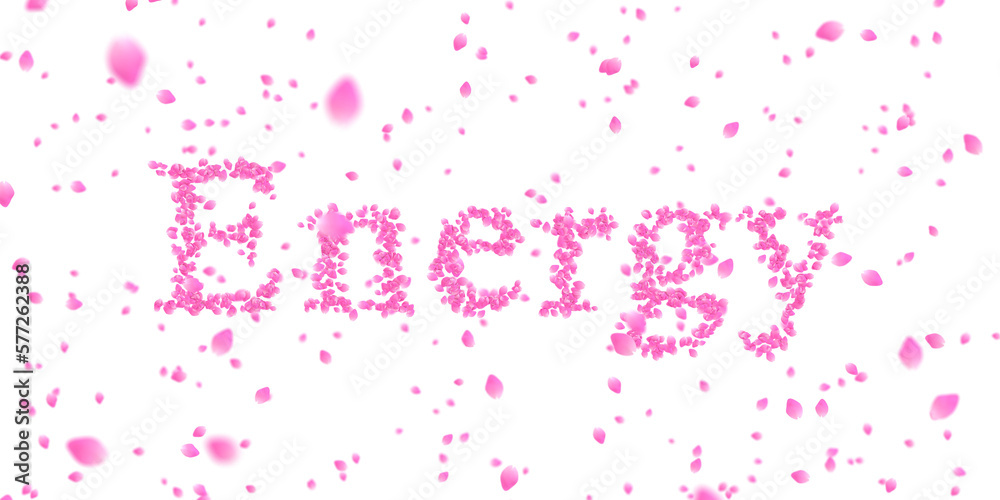 Letters made of a collection of cherry blossom petals and flurry of those petals on transparent background Letters made of a collection of cherry blossom petals and flurry of those petals on transparent background