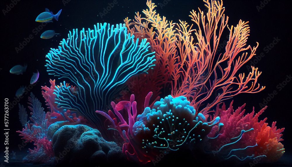 fluorescent sea plant. Colorful underwater flora
