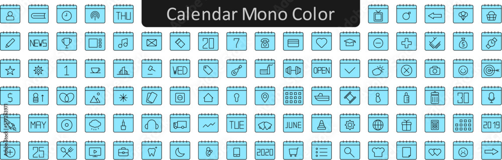 Calendar mono color icons set. Web icon set. Website set icon vector. Calendar mono color icons set. Web icon set. Website set icon vector.
