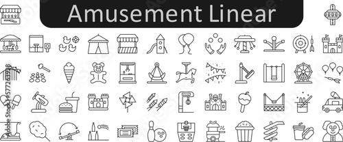 Amusement linear vector icon set collection