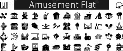 Amusement flat vector icon set collection