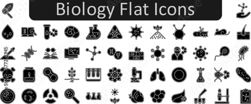 Biology flat vector icon set collection
