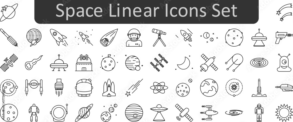 Space linear vector icon set collection