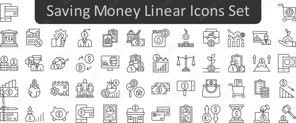 Saving money linear icons set. Web icon set. Website set icon vector.