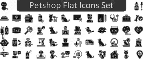 Petshop flat vector icon set collection