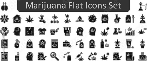 Marijuana flat vector icon set collection