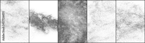 Set Of Black Halftone Texture On White Background. Modern Dotted Futuristic Backdrop. Fade Noise Overlay. Digitally Generated Image. Pop Art Style. Vector Illustration, Eps 10.