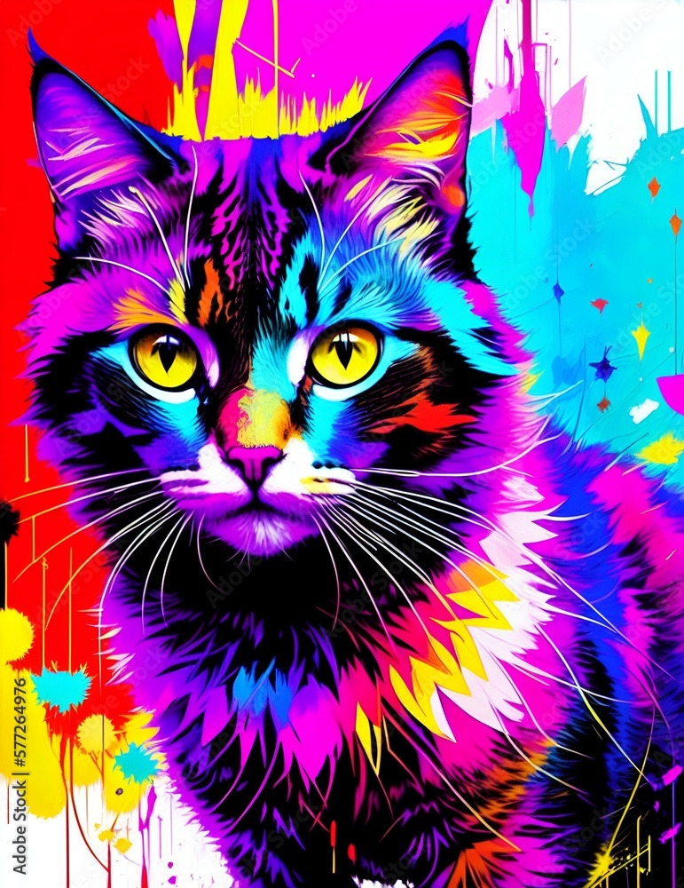AI generated illustration of a cat with cute colors