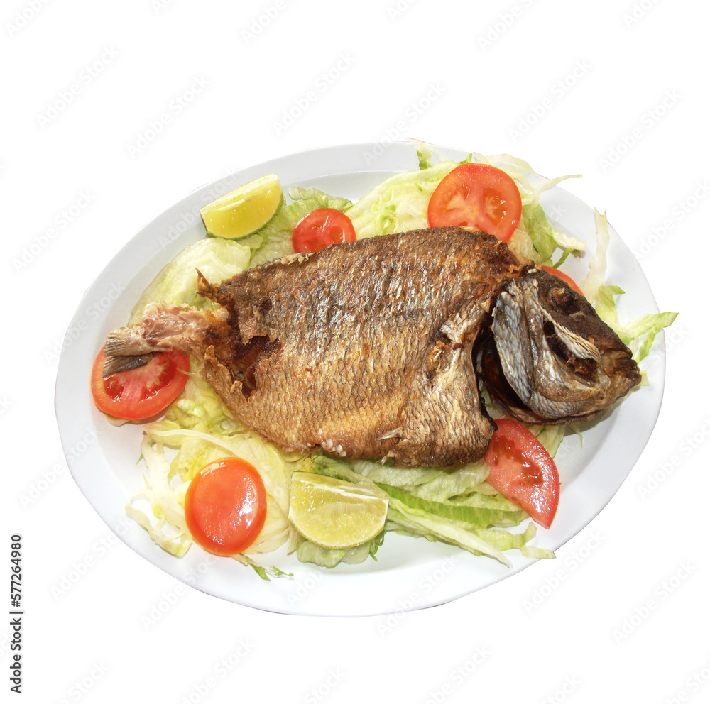 Pescado Frito con Ensalada de Verduras Alrededor - Fried Fish with Vegetable Salad Around. Fried fish, vegetable salad. / Pescado frito, ensalada de verduras. Pescado Frito con Ensalada de Verduras Alrededor - Fried Fish with Vegetable Salad Around. Fried fish, vegetable salad. / Pescado frito, ensalada de verduras.