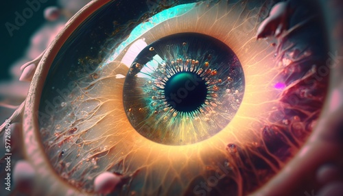 Close up fantasy human eye background. Generative AI technology.