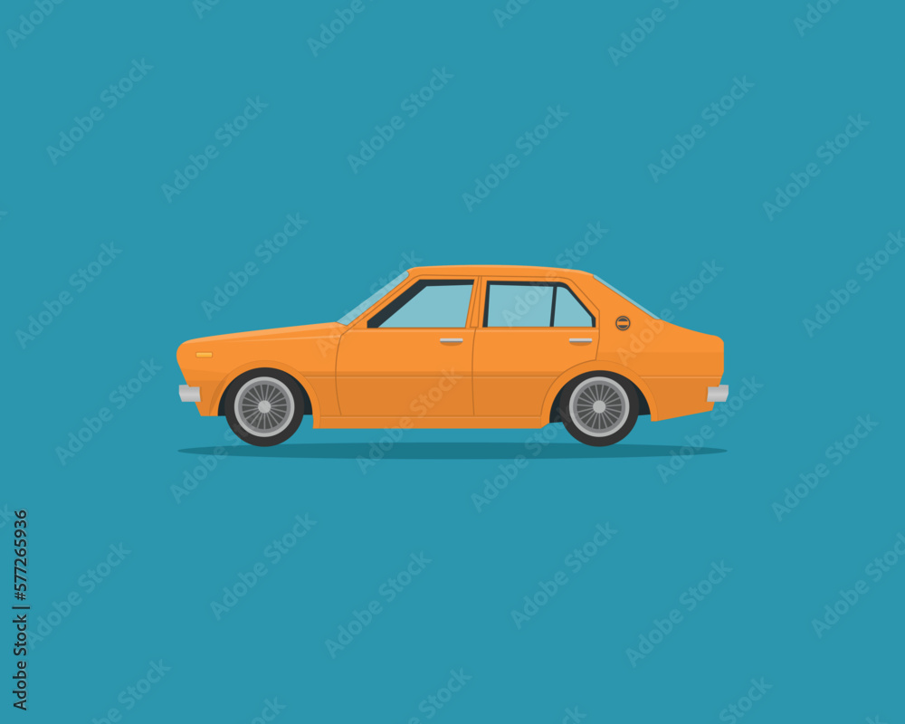 illustration of orange toyota corolla ke30 car retro classic car flat vector 70s model