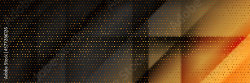 Black and golden glitter abstract background with smooth stripes and shiny dots. Vector banner design