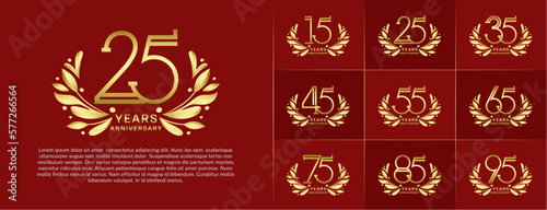 set of anniversary logotype golden color and gold ornament for special celebration event