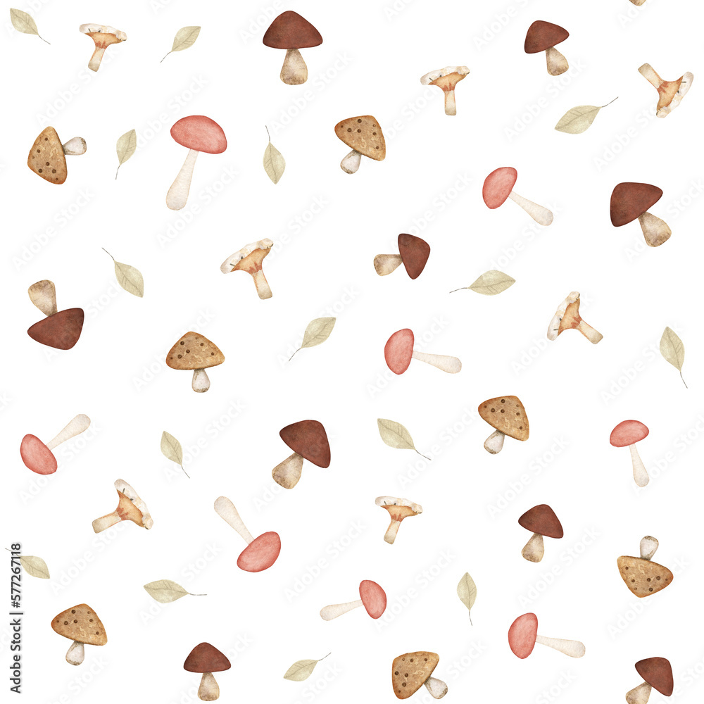 Seamless pattern with watercolor mushrooms Seamless pattern with watercolor mushrooms