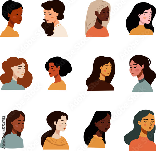 set of diverse women portrait