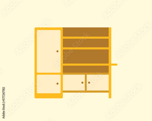 Wooden cabinet with shelf flat vector design for furniture relate illustration
