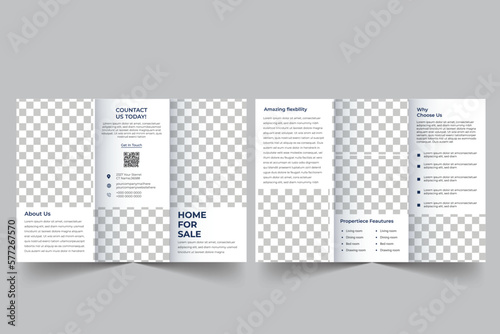 Real estate business trifold brochure template. Modern, Creative and Professional tri fold brochure vector design. Simple and minimalist promotion Design
