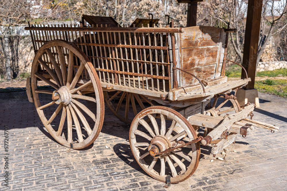 Old wooden cart for the transport of materials pulled by animals in the villages of Spain, Olmeda de las Fuentes.