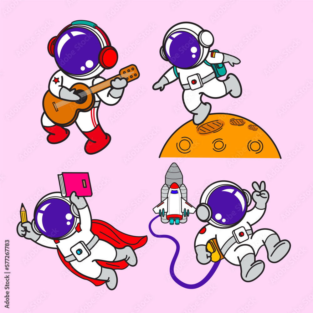 Astronaut cartoon set, animation , flat design, galaxy , Vector Astronaut cartoon set, animation , flat design, galaxy , Vector