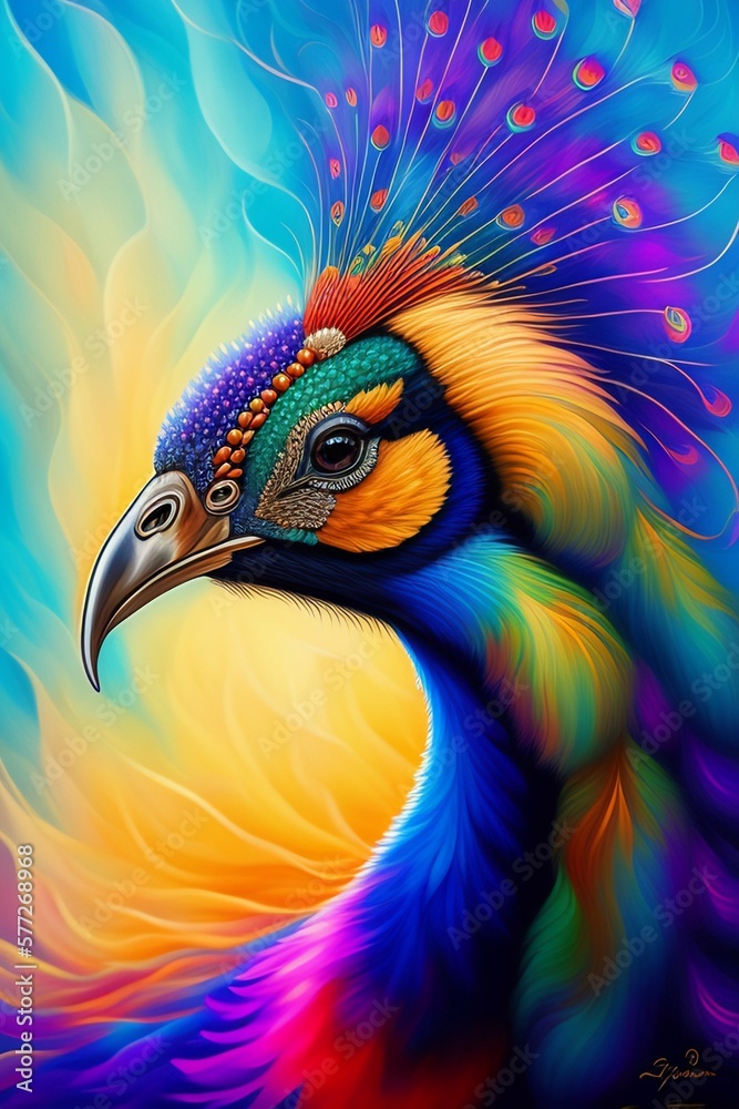 peacock feather close up. Wallpaper. AI generator