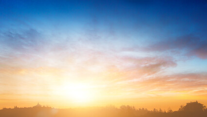 Sun light and mountain day sky sunset background